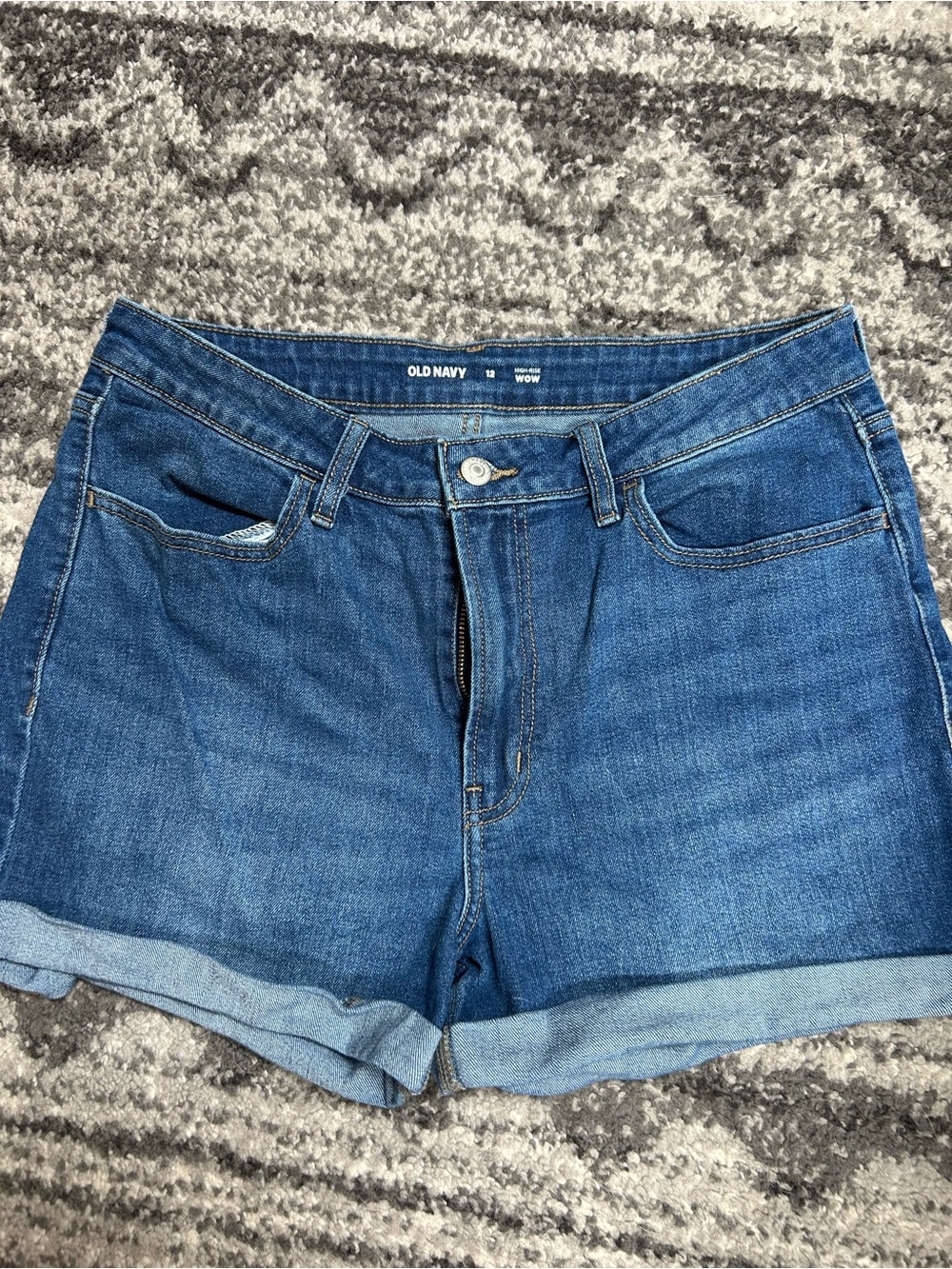 Old Navy Dark Blue Wow High-Rise Denim Roll-Cuff Women's Shorts